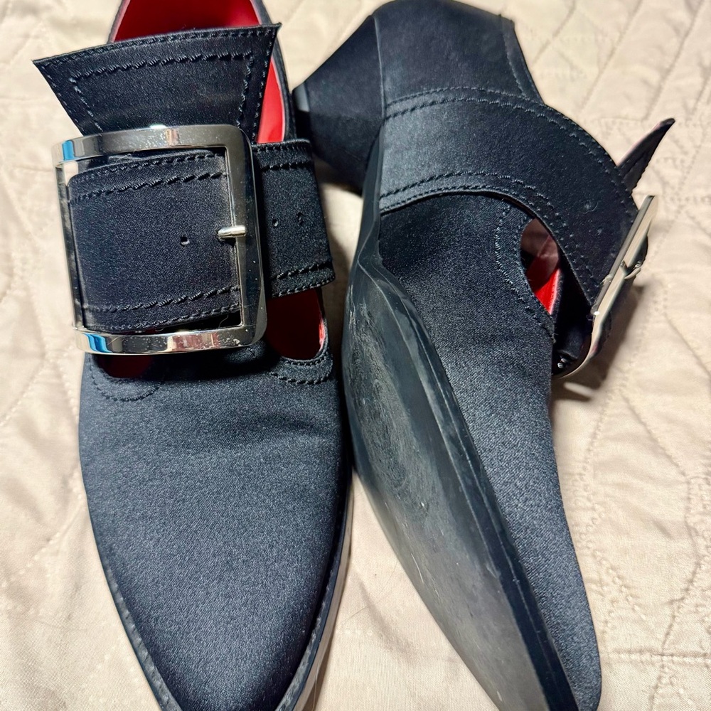 Kat Von D Black Satin Heels with Buckle